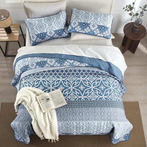 DJY Navy Blue Boho Quilt Set 3 Pieces King Size