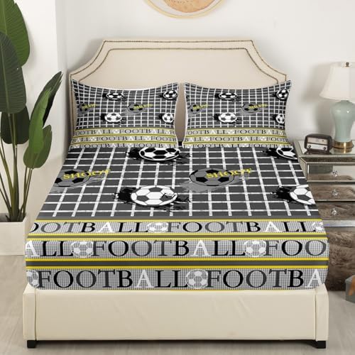 Football Bed Sheets Set Grey Yellow Fitted Sheet Pillowcases