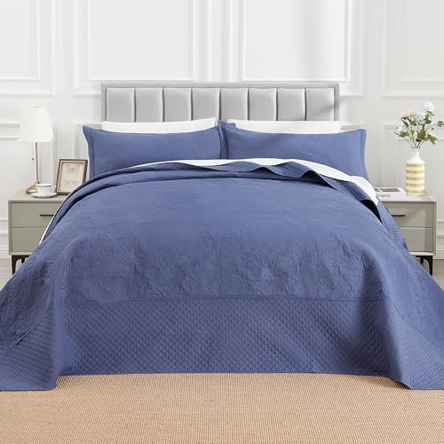 ENJOHOS Navy Blue Extra Wide Cal King Quilt Set