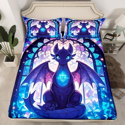 Manfei Cartoon Dragon Fitted Sheet Set Twin Size