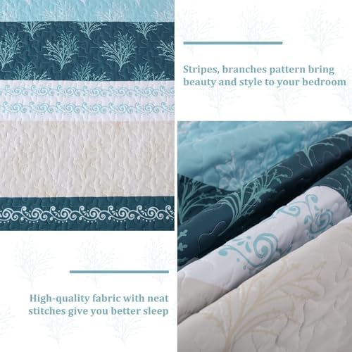 DJY Light Blue Boho Quilt Set 3 Pieces King Size
