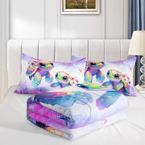 Kids Comforter Set with Turtle Print and Purple Design