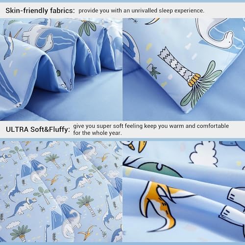 Mooreeke Kids Twin Comforter Set Dinosaur Blue 6PCS