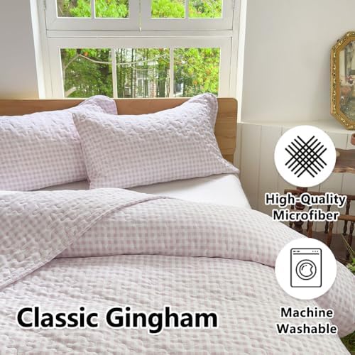 NSNLGSGC Pink Gingham Queen Quilt Set