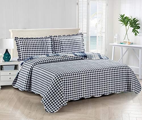 Brilliant Sunshine Blue Plaids Stripes Quilt Set King Size 3-Piece