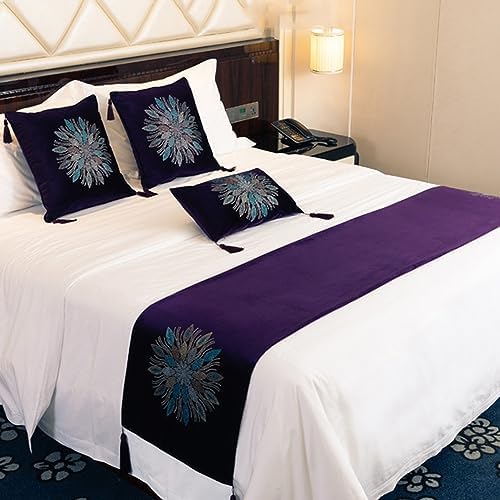 Floral Pattern Bed Scarf 210X45cm Luxury Velvet Design
