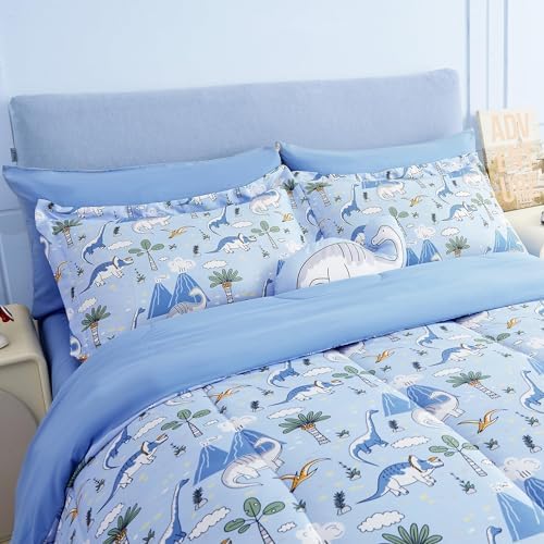 Mooreeke Kids Twin Comforter Set Dinosaur Blue 6PCS