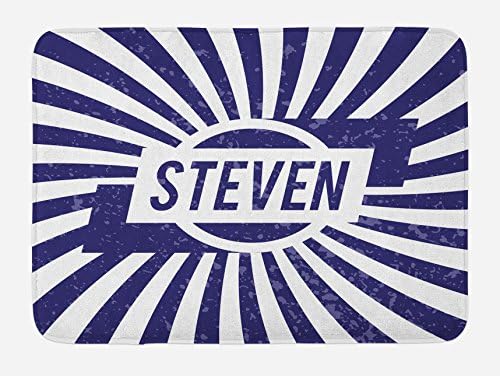 Ambesonne Steven Bath Mat Blue White Retro Plush