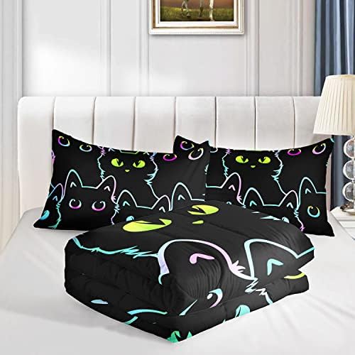 Axolotl Kids Cartoon Cat Comforter Set - Full Size Gradient Black