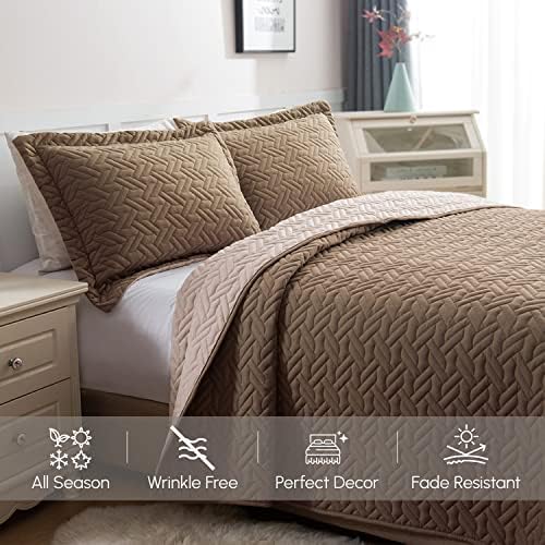 Elegant Comfort Reversible Quilt Set - 3 Piece Twin XL TaupeCream