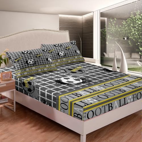 Football Bed Sheets Set Grey Yellow Fitted Sheet Pillowcases