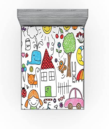 Ambesonne Cartoon Fitted Sheet Multicolor California King