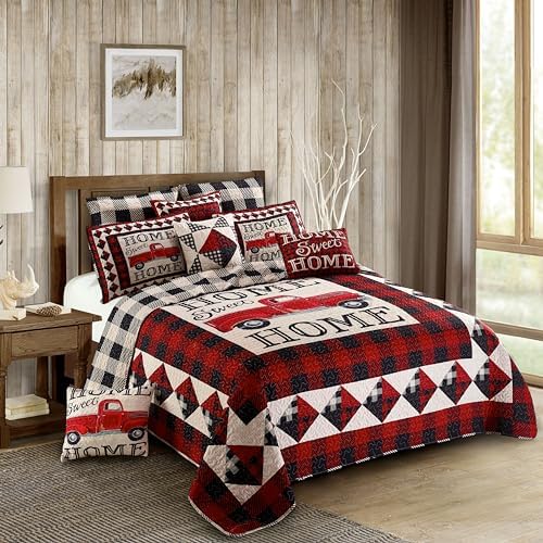 Virah Bella 3 Piece King Cabin Quilt Set - Strain Red Truck