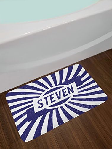Ambesonne Steven Bath Mat Blue White Retro Plush