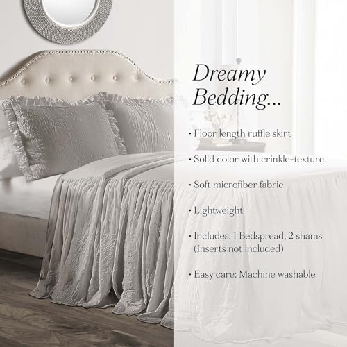 Lush Decor Ruffle Skirt Bedspread Set - 3-Piece King Grey