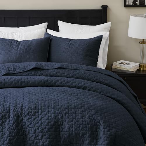 Palassio Navy Blue Cotton Quilt Twin Set with Pillow Sham