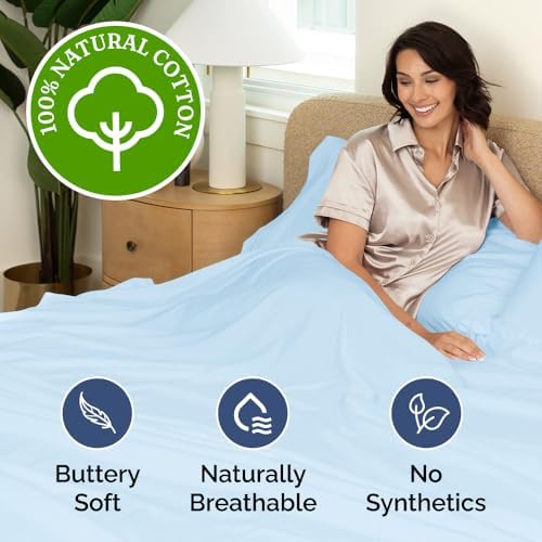 400 Thread Count Cotton Sheet Set Twin XL 100 Cotton Light Blue