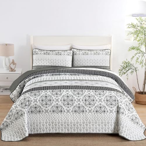 Dintszyayue Boho Quilt Set Queen Size Grey Striped