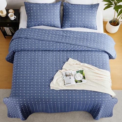 Blue 100 Cotton Queen Quilt Set with Shams