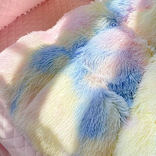 Chovy Kids Girls Faux Fur Rainbow Comforter Set TwinFull 3PC