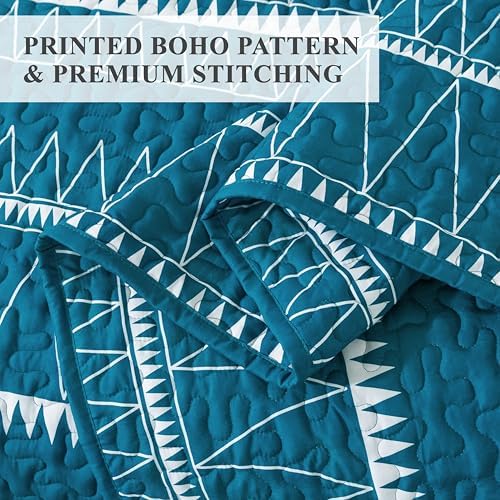 Andency Teal Quilt Set King 3Pcs Reversible Microfiber