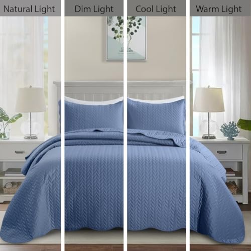 MOONLIGHT20015 Twin Quilt Set - Reversible Embossed Microfiber Coverlet 2 Pcs