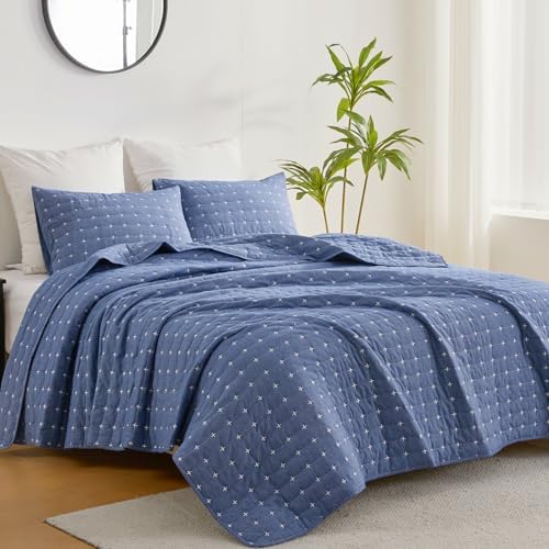 Blue 100 Cotton Queen Quilt Set with Shams