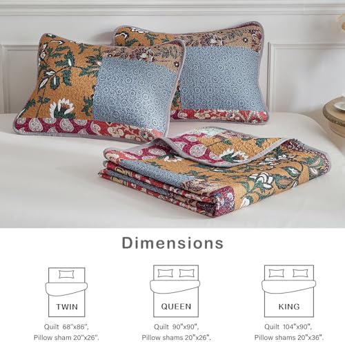 Flysheep 3-Piece Patchwork Quilt Set QueenFull Size
