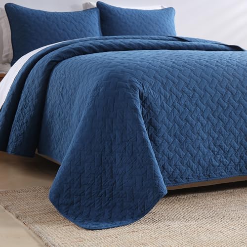 Wistown Cotton King Quilt Set 3 Pieces Navy Blue