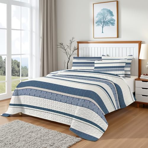 SANOCAY Boho Stripe Reversible Quilt Set 3-Piece