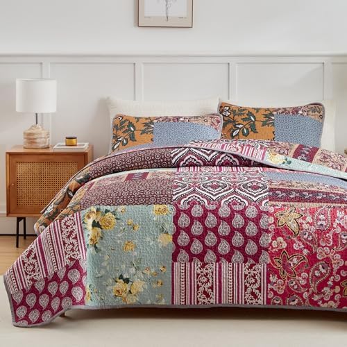 Flysheep 3-Piece Patchwork Quilt Set QueenFull Size