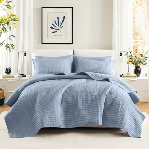 Comfort Spaces Kienna Quilt Set - 3 Piece Blue