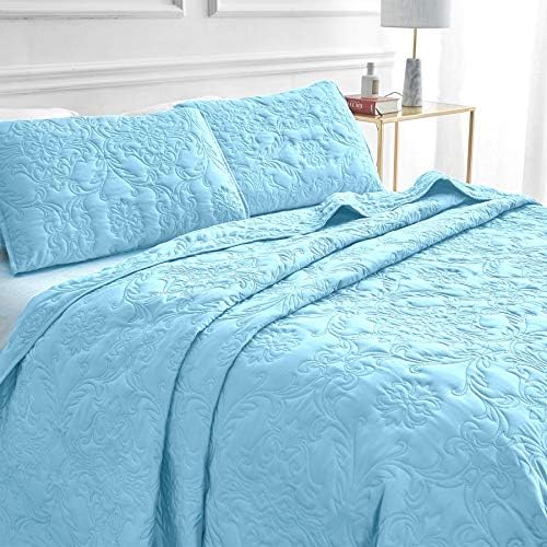 Sophia and William 3 Piece Quilt Set Queen Full Light Blue