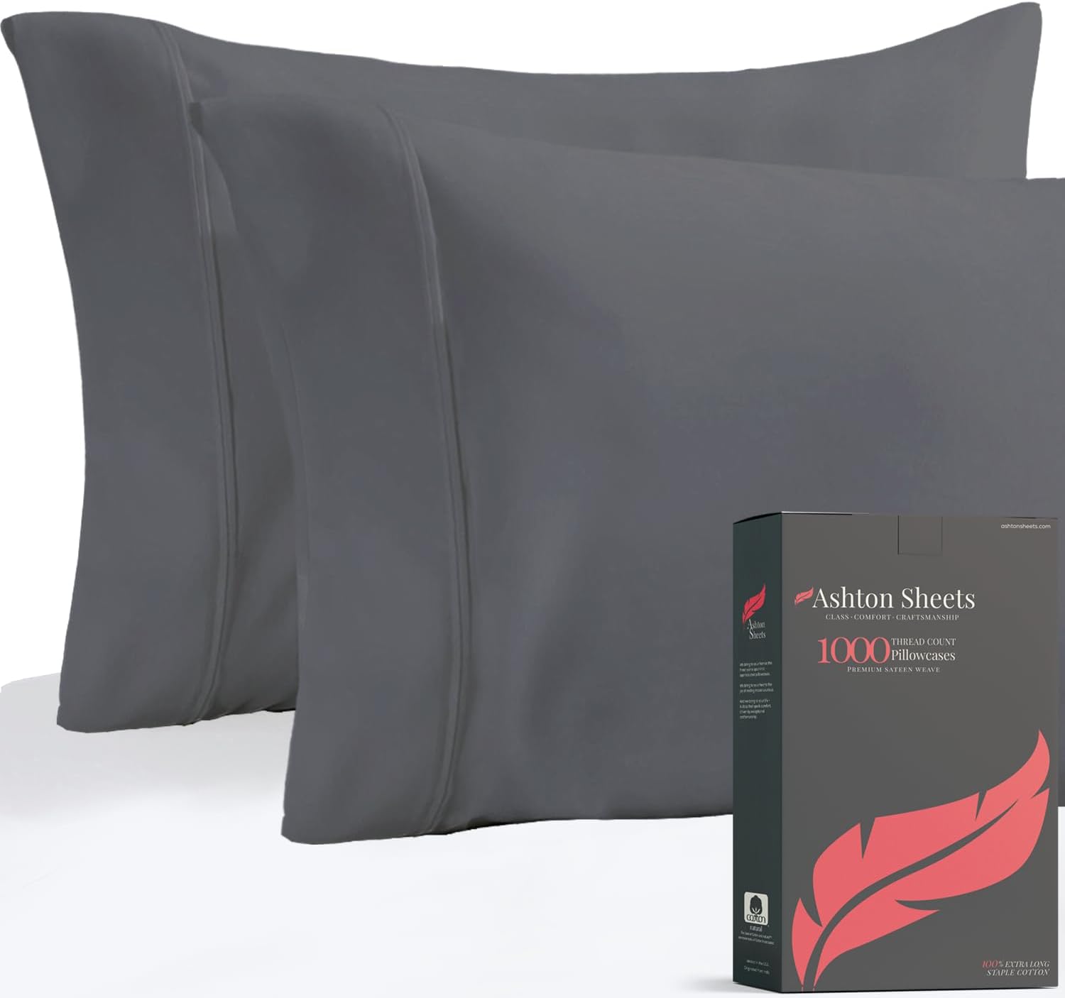 Ashton Sheets Luxury Egyptian Cotton Pillowcases Set of 2 - Dark Grey