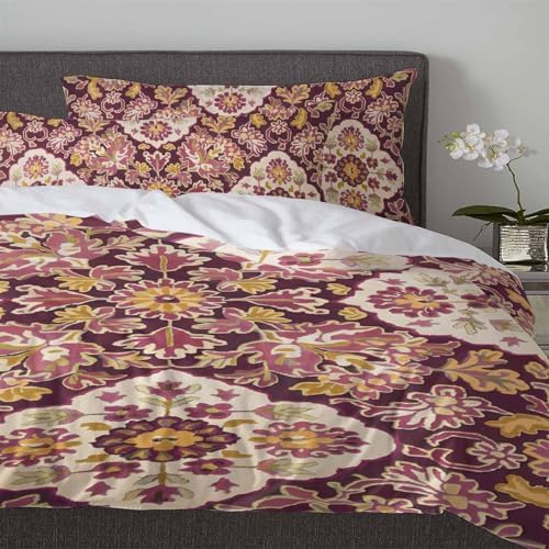 Boanket 3-Piece Queen Bedding Set Red Boho Duvet Cover with Zipper