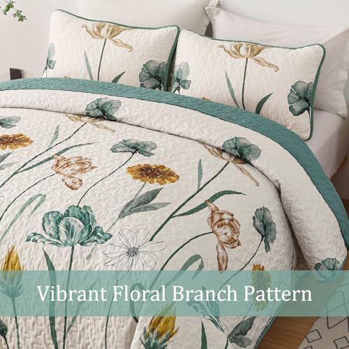 WONGS BEDDING Floral Queen Quilt Set with 2 Pillowcases
