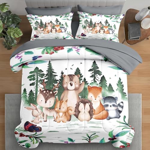 Pamnest Queen Comforter Set with 7 Pcs Woodland Animal Design