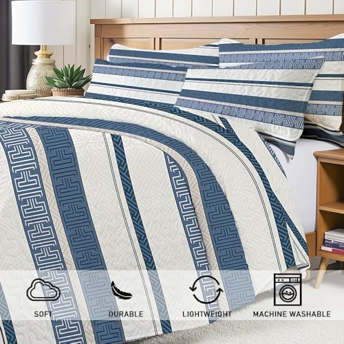 SANOCAY Boho Stripe Reversible Quilt Set 3-Piece