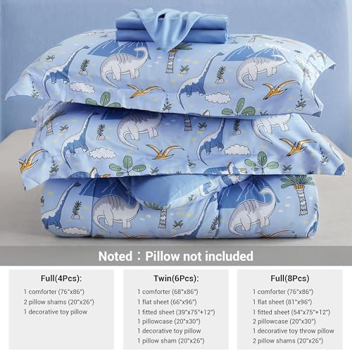Mooreeke Kids Twin Comforter Set Dinosaur Blue 6PCS