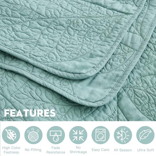 CHIXIN Botanical Cotton Quilt Queen Size - Seaglass