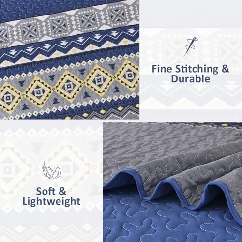 Wongs Bedding 3-Piece Quilt Set Queen Size Navy Blue