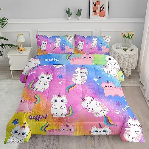 Axolotl Cat Bedding Set 3Pcs Comforter Pillow Cases