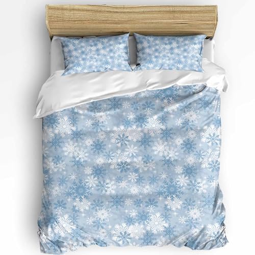 OComster California King Duvet Cover Set with Blue Snowflake Design