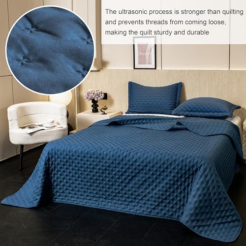 DOWNCOOL Blue King Quilt Set 3-Piece All Season