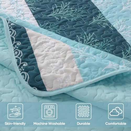 DJY Light Blue Boho Quilt Set 3 Pieces King Size