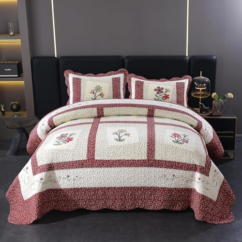 Vctops Christmas Red Quilt Set with 2 Pillow Shams