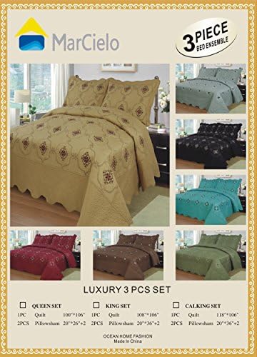 MarCielo 3-Piece Embroidery Quilt Set - Burgundy California King