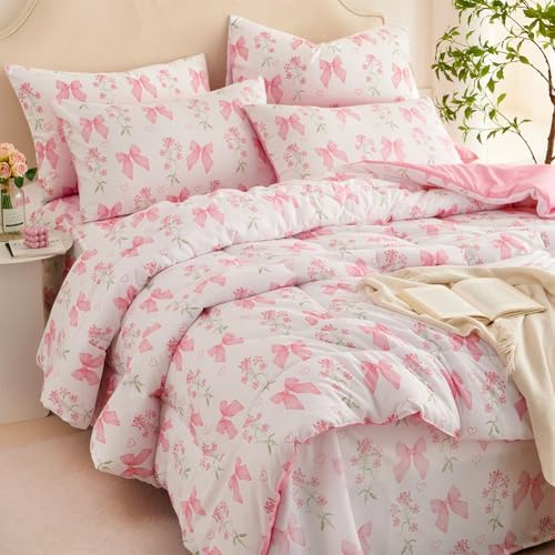 Pink Bow Comforter Set Queen Size Princess Style