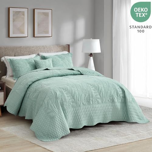 DaisyHuang Botanical Oversized Bedspread Set - Leaves Pattern Reversible 4 Piece