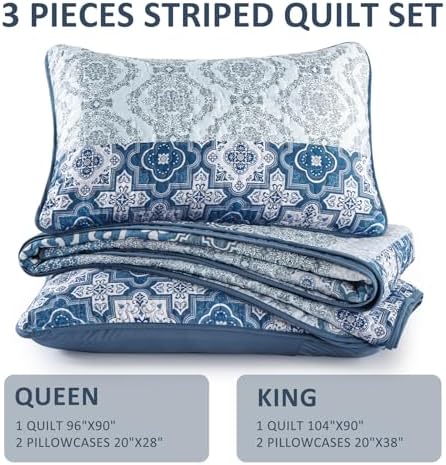 DJY Navy Blue Boho Quilt Set 3 Pieces King Size